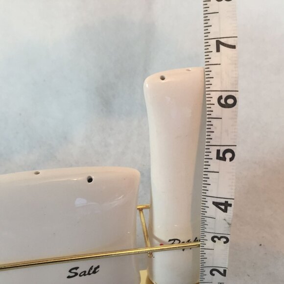 VTG MCM Ceramic Salt & Pepper Shakers With Gold Metal Stand Japan - Picture 7 of 13